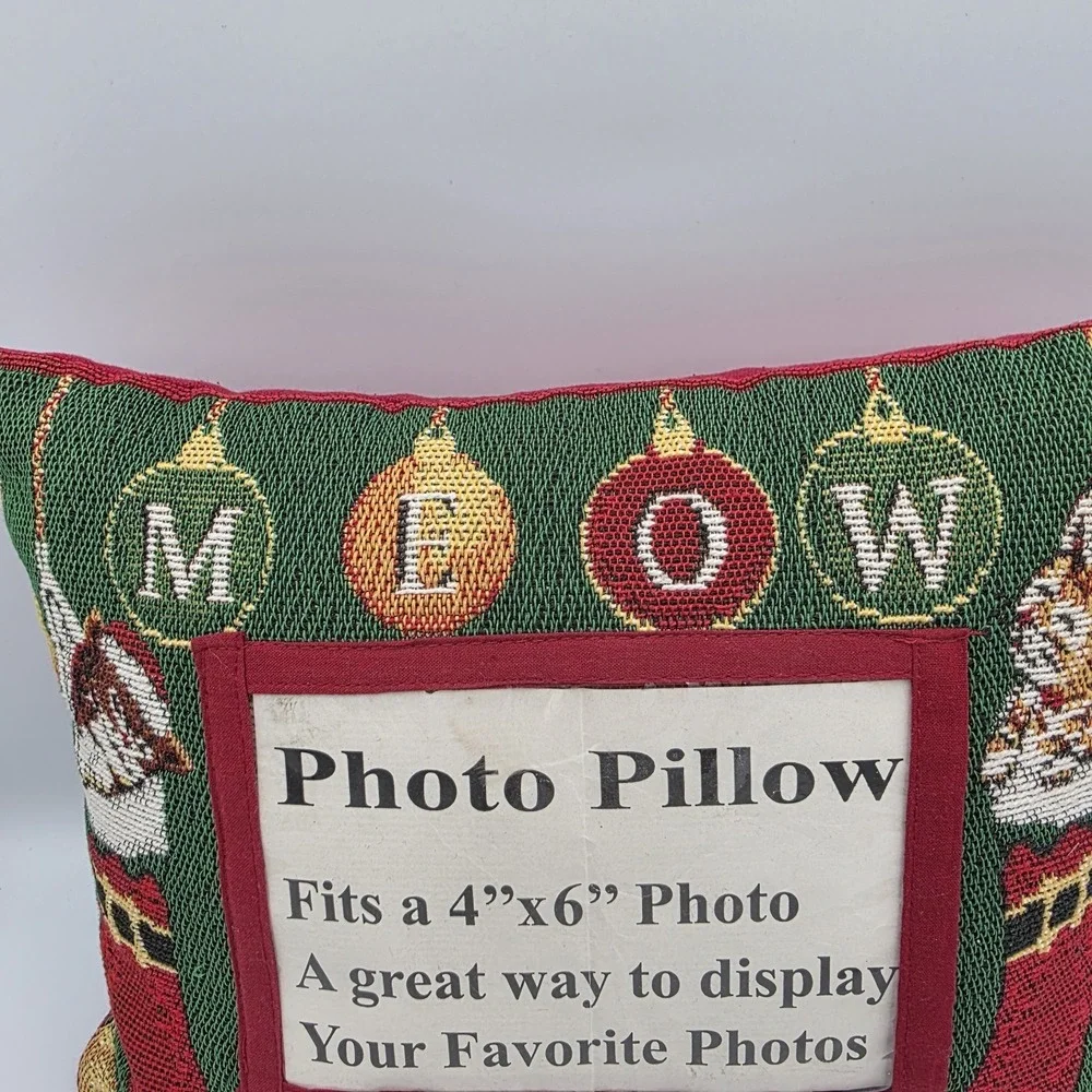 Christmas Tapestry Meow Santa's Claws Cats Photo Slot Pillow Multicolor 9 x 12